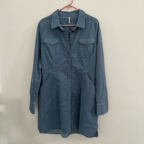 Free People Dresses & Skirts - Free people Blue corduroy button down shirt dress size XL